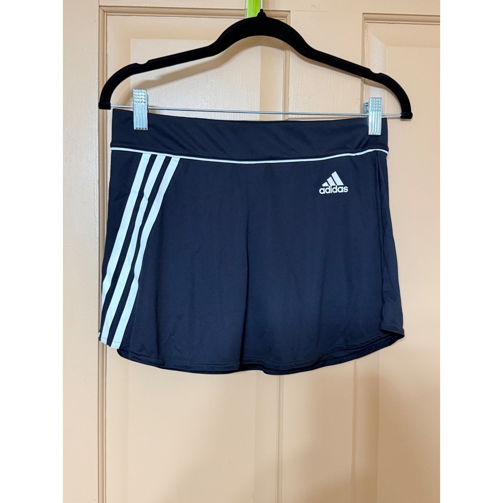 Adidas Climalite Tennis Skort Womens Small Black White 3 Stripe Athletic Skirt